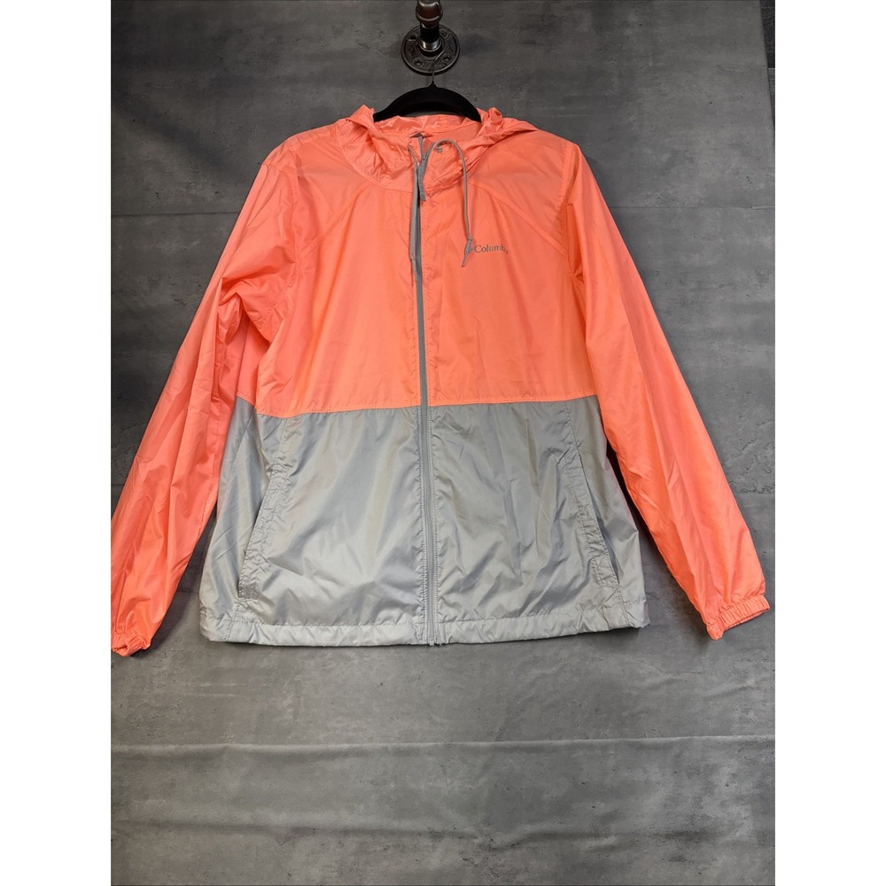 Columbia Flash Forward hooded windbreaker Neon Coral & Gray Lg Women's